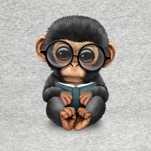 Cute Baby Chimpanzee Reading a Book by jeffbartels